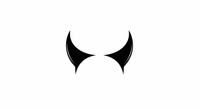 Two stylized black devil horns curve upward against a white background