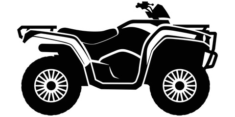 Black Silhouette of a Four- Wheeled All- Terrain Vehicle ATV on White Background Keywords: ATV, all-terrain vehicle, quad bike © MdMirajul