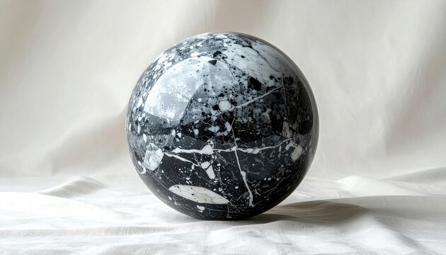 Marble Sphere with Black and White Pattern on Soft Background