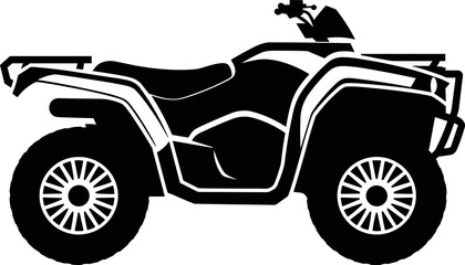 Black Silhouette of a Four- Wheeled All- Terrain Vehicle ATV on White Background Keywords: ATV, all-terrain vehicle, quad bike © MdMirajul