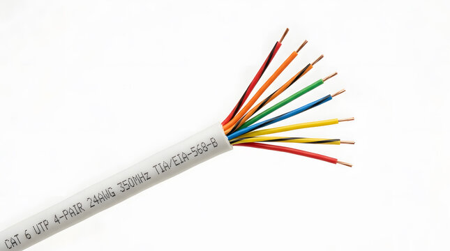 Cat 6 utp 4 pair 24awg 250mhz cable on white background