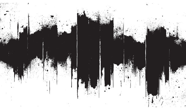 Abstract grunge ink splatter background with black paint splashes, stains and textured vector design elements frame border pattern artwork