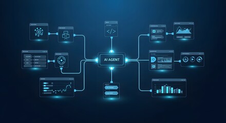 Naklejka premium Artificial intelligence agent with connected digital data interfaces