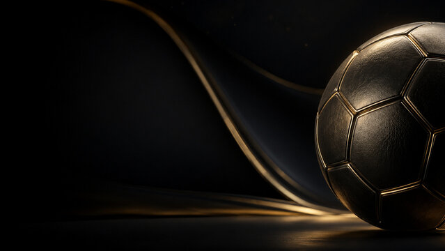 Gold black soccer ball beyond game elegant leather texture dramatic lighting luxury sports equipment