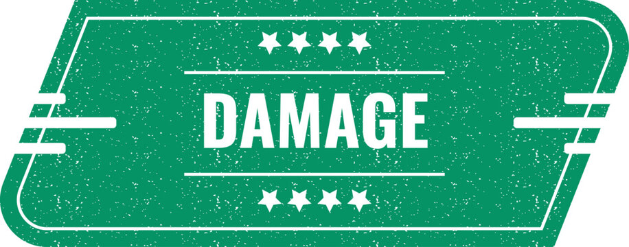 Green vintage damage label stamp with distressed texture for cargo handling and fragile shipping logistics packaging