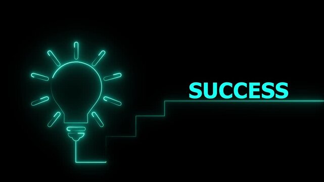 Neon Success Concept with Glowing Light Bulb and Growth Path Animation Background.4k video