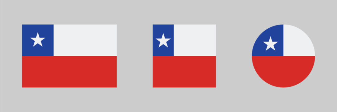 Chile flag Chilean national flag collection rectangular square and round isolated on plain background vector illustration