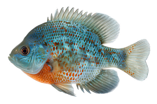 Vibrant bluegill sunfish with distinct patterns isolated on white background, Clipping Path, png