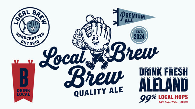 Local brew quality ale vintage design. Baseball mascot character illustration for t shirt print, poster, sticker. Handcrafted beer label.