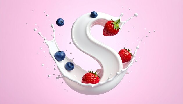 Creative Milk Splash with Fresh Berries and Dollar Sign Shape