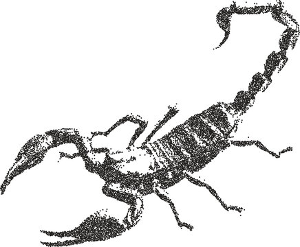 Scorpion vintage y2k stipple art, stinger halftone stipple brutalist retro vector png with transparent background, desert 2000s aesthetic photocopy effect tattoo