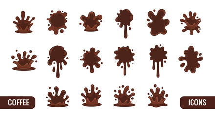 Obraz premium Collection of coffee splashes and drips, isolated vector illustrations.
