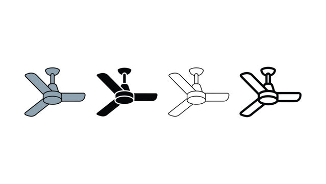 Four different colored ceiling fan icons in various styles and colors on white background