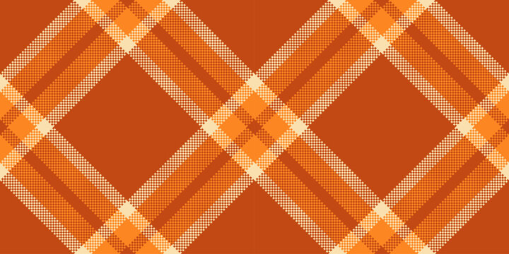 Striped textile background check, dreamy vector tartan seamless. Dog tooth plaid fabric pattern texture in orange and wheat colors.