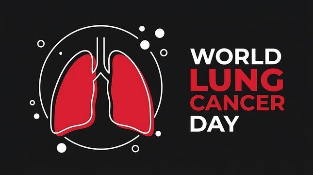 Lung cancer day minimalist with red lungs on black background awareness
