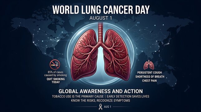 Lung cancer day infographic with global map and medical health statistics