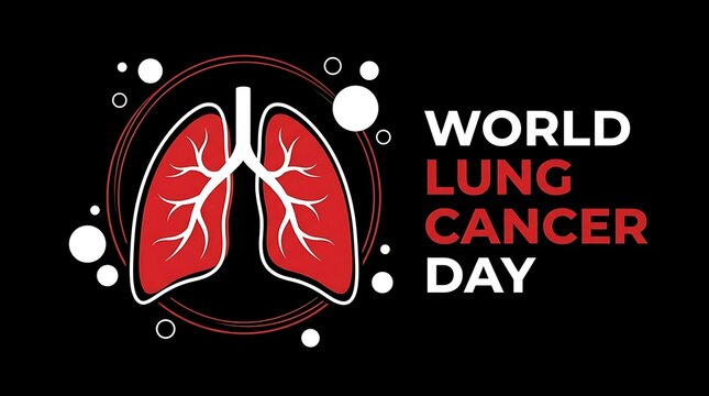 Lung cancer day minimalist with red lungs on black background awareness