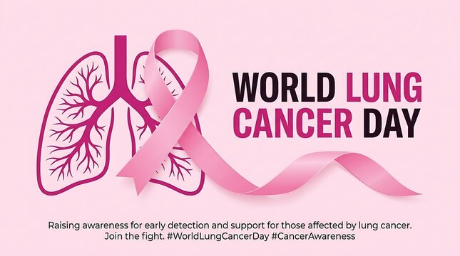 Lung cancer day pink awareness with lungs and ribbon medical health respiratory