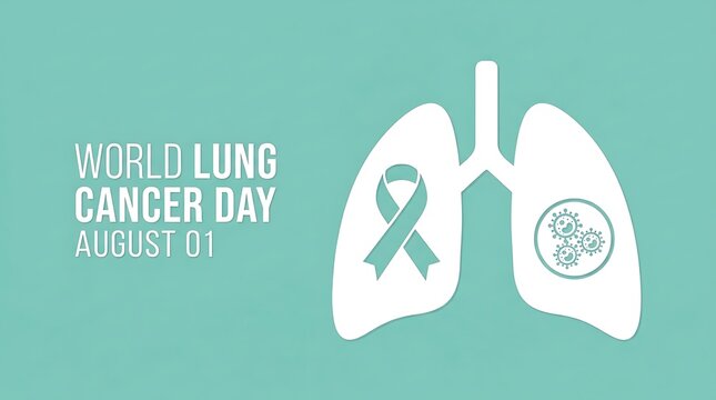 Lung cancer day with white lungs, ribbon, and virus cell awareness medical