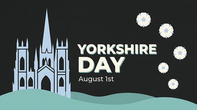 Yorkshire day celebration with gothic cathedral and white rose august 1st
