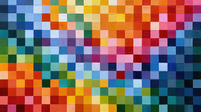 Colorful abstract painting checkerboard pattern square tile texture bright multicolor mosaic acrylic brush stroke rainbow color block geometric art background modern art vibrant surface seamless
