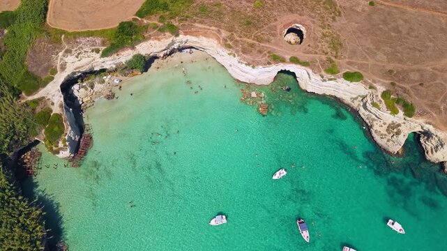 Aerial view of Grotta Sfondata near Otranto in Puglia