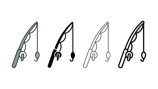 Four different fishing hooks with lures on transparent background