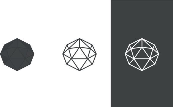 Three geometric shapes circle and two polygons with lines inside isolated illustration Vector