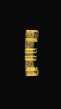 Premium vertical animation of elegant gold glitter particles shaping a Euro symbol over black background. Perfect for high-end European marketing.
