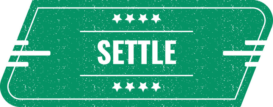 Green vintage style settle label badge design with white text and stars on grunge texture