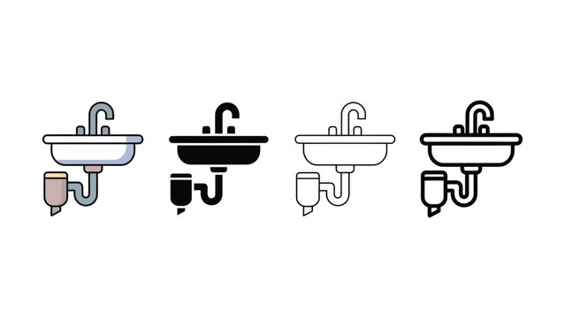 Four different styles of bathroom sink and toilet icons side by side