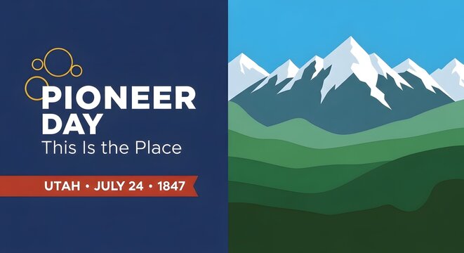 Pioneer Day Wasatch Mountain Badge Heritage Horizontal Banner Flat   for Utah July 24 1847 Holiday Celebration