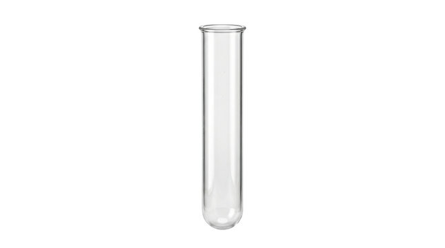 Clear glass test tube for laboratory research, empty medical glassware for scientific experiments, transparent chemical vial for clinical testing isolated PNG with Transparent Background