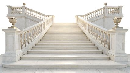 Naklejka premium Classical White Marble Grand Staircase with Balustrade Isolated on White Background