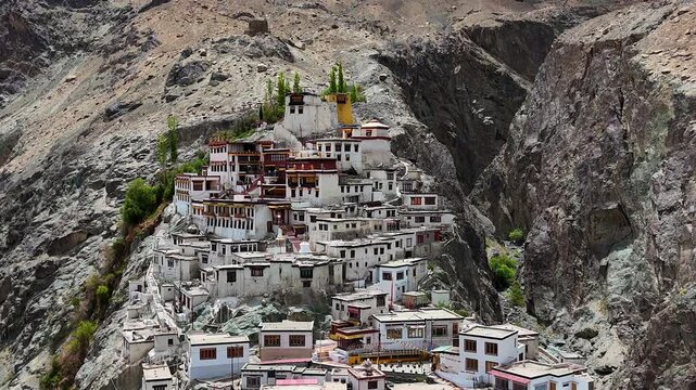 4K Drone Shot of Maitreya Buddha Statue at Diskit Monastery, Nubra Valley, Ladakh, India