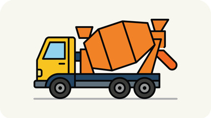 Fototapeta premium Yellow and orange cement mixer truck icon for construction building design