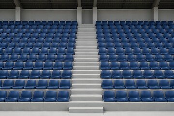 Naklejka premium Symmetrical Empty Grandstand Seating Rows With Central Stairway Featuring Clean Minimal Stadium Sports Arena Design