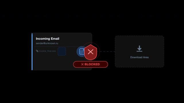 Malicious email attachment icon warning of cyber security threats. Suitable for cybersecurity concepts, website banners, and informational graphics.