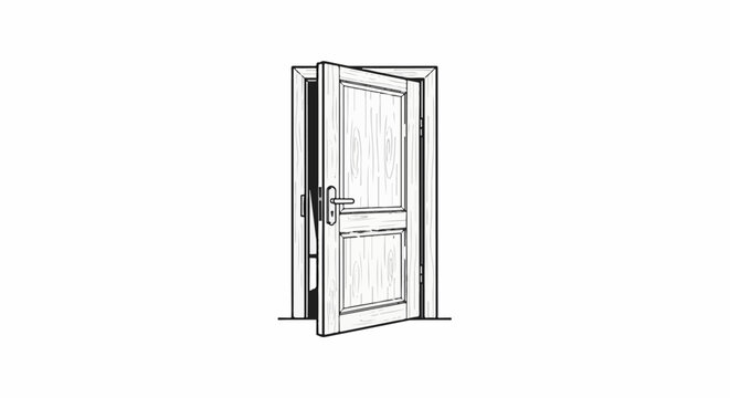A light-colored wooden door is ajar, revealing an opening