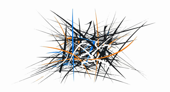 Chaotic, colorful lines create an abstract explosion on white