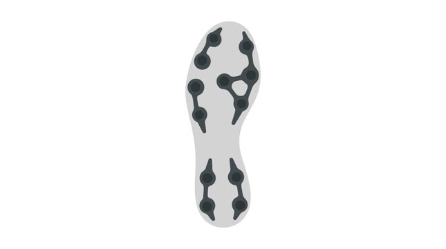 Top view of a soccer cleat sole with studs for traction on grass field isolated on white background