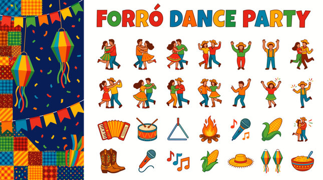 Forr&oacute; Dance Party Icons and Decorations for Festive Celebrations