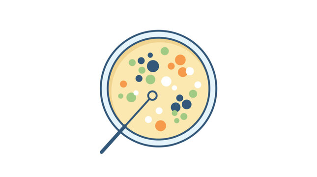 Microbiology petri dish with colorful bacterial colonies and inoculation loop for scientific research and laboratory analysis