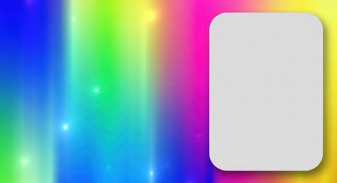 Gray rounded rectangle on vibrant rainbow gradient background with glowing lights