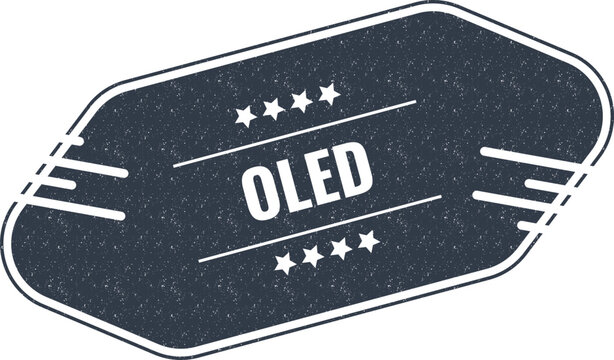 Modern OLED display technology stamp with vintage distressed texture isolated on a clean simple surface