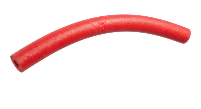 Curved Red Foam Pool Noodle Float Toy for Swimming Safety and Aqua Aerobics Workouts Isolated on White Background