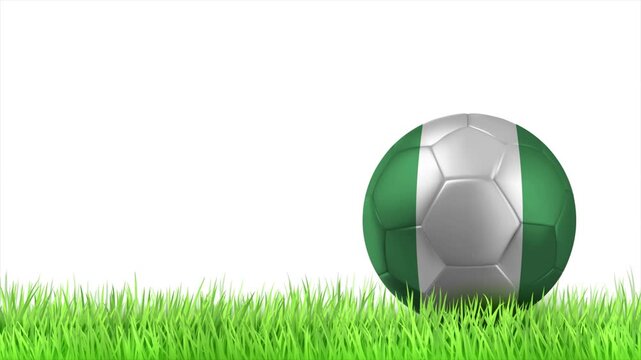 Nigeria Flag Soccer Ball Rolling on Green Grass Animation with Copy Space