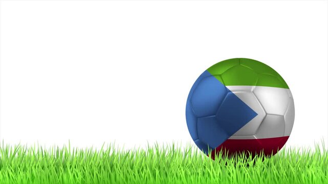 EQUATORIAL GUINEA Flag Soccer Ball Rolling on Green Grass Animation with Copy Space