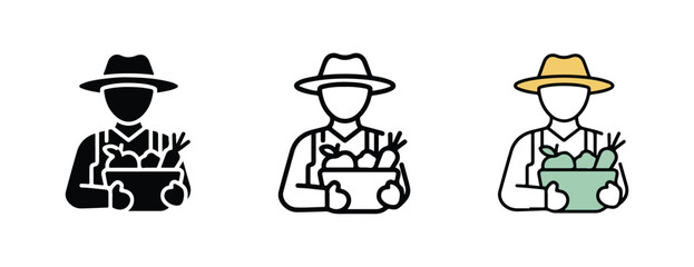 Farmers holding baskets of vegetables in different styles and colors for design and illustration purposes  farmers and baskets and vegetables © Alex