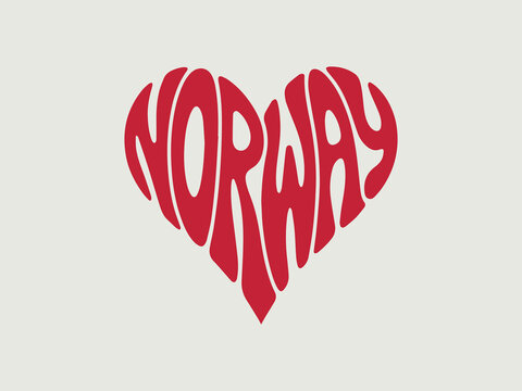 Vintage groovy Norway text heart typography illustration for streetwear t-shirt design